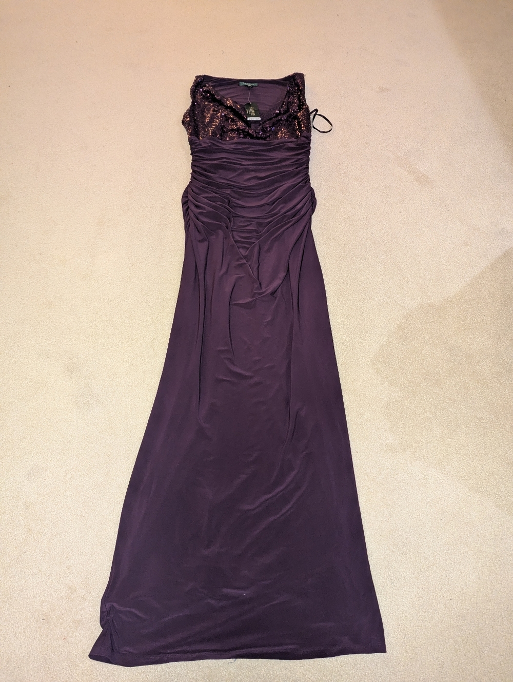 Nwt Ralph Lauren Purple Sequin Top Long Dress MSRP $184 Sz 12